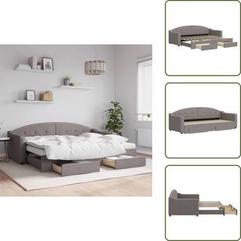 The Living Store Lit de jour avec gigogne et tiroirs sans matelas taupe 80x200cm - Canapé Convertible - Lit Gigogne - Meuble Multifonctionnel - Lit D'appoint - Rangements Intégrés