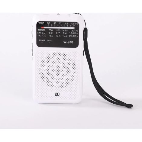 (Blanc) Mini radio DSP, prend en charge les bandes FM, AM et SW, avec lampe torche, haut-parleur, prise casque 3,5 mm et rechargeable. (1/5)