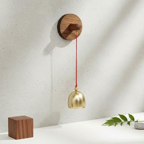 Sonnette de magasin, sonnette de porte vintage en bois avec cloche en laiton, support décoratif pour entrée (2 pièces) (1/4)