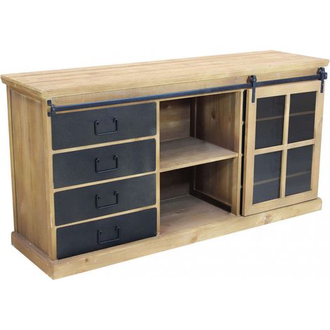 Mobile basso in legno con ripiani e cassetti 147x42xH75 cm Cordell