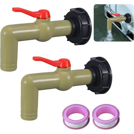 2 Pièces Robinet Cuve,1000L Adaptateur Cuve, S60x6 Filetage Grossier,Raccord Cuve IBC Robinet,Avec Poignée de Commande,avec 2 Rouleaux de Ruban Imperméable pour Réservoir D'eau Pluie IBC(32 mm (1/5)
