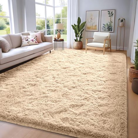 Tapis à Poils Longs 180x270cm Camel Tapis Doux antidérapant Moelleux Grand tapis pour salon, chambre et espace jeu, confortable pour toute famille et animaux domestiques, avec base antidérapante (1/5)