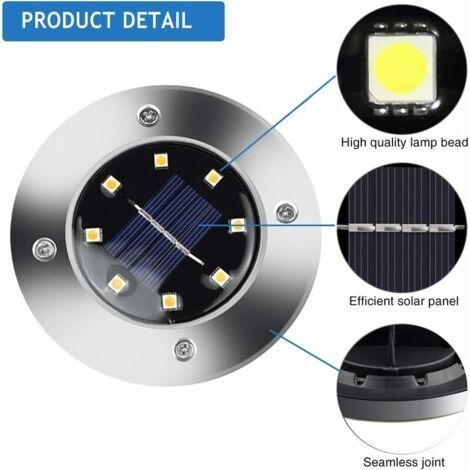 Solar-Gartenleuchte mit 8 LEDs, 4-teilig, wasserdicht (IP65), für Terrasse, Garten und Rasen (warmweiß) (1/4)