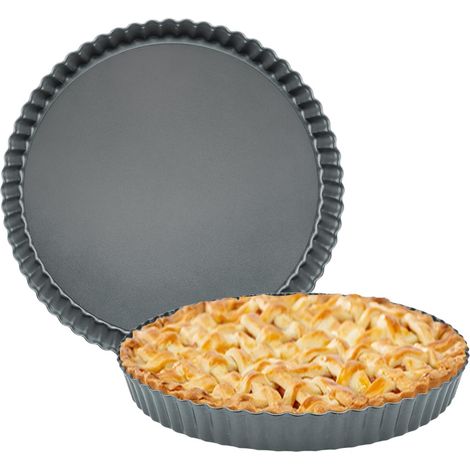 Lot de 2 moules à tarte, fond amovible, acier au carbone, anti-adhésif, diamètre 24 cm, pour quiche et gâteau (1/5)