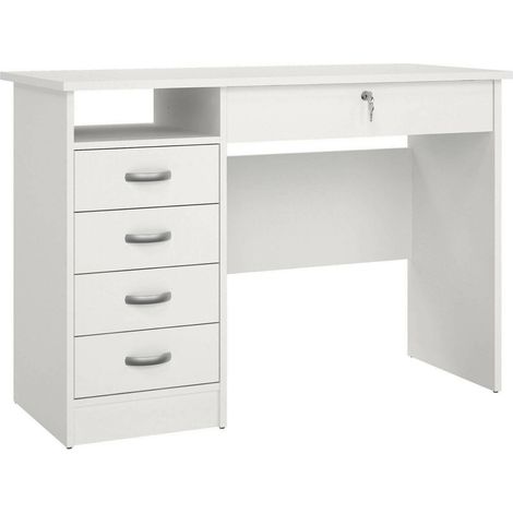 Dmora Scrivania a cinque cassetti, colore bianco, Misure 109 x 75 x 48 cm, con imballo rinforzato (1/5)