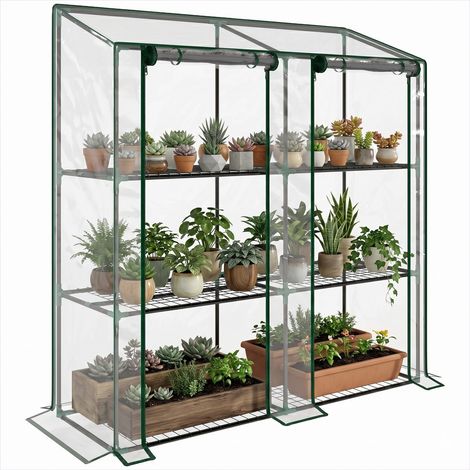 Serre de jardin 3 niveaux 143 cm avec bâche et portes enroulables (1/5)