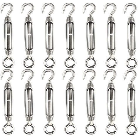 14 pièces tendeur de fil de tendeur M4 crochet et oeil tendeur de tendeur 304 tendeurs en acier inoxydable Tension de corde robuste (1/5)