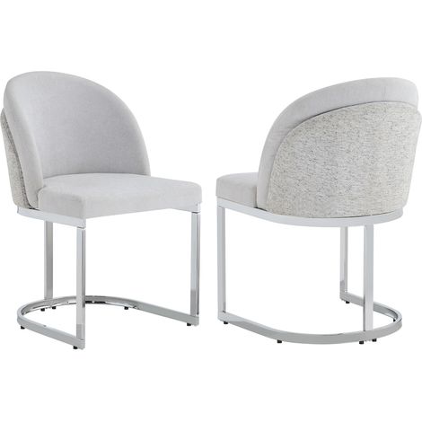 Set di 2 sedie da pranzo in chenille grigio chiaro con gambe in metallo argentato MODENUIT (1/5)