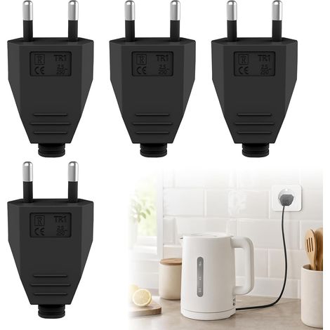 4 Pièces Fiche Européenne Plate,Prise Electrique Male 250V 2.5A,Fiches Plates,Fiche Electrique Male,Fiche Euro Schuko Fiche D'alimentation Domestique Décorative à Encastrer ou à Remplacer (Noir) (1/5)