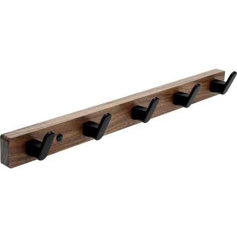 Porte-manteau sur Pied en Bois de Noyer, 42 cm, avec 5 Crochets en Aluminium pour Manteaux, Chapeaux, Sacs à Dos et Clés - Patère d'Entrée Stable et Élégante (1/5)