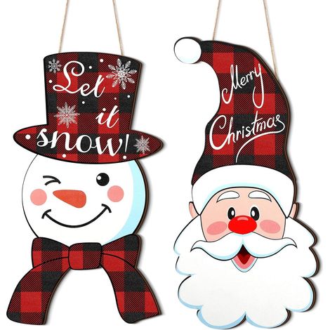 Lot de 2 panneaux de porte en bois de Noël, Père Noël, bonhomme de neige, décorations d'arbre de Noël, panneaux de porte, panneaux de Noël à suspendre pour la décoration intérieure et extérieure de la (1/5)