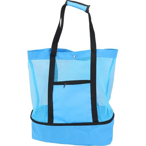 Sac de plage en filet bleu, multifonction avec fermeture éclair supérieure, tissu durable pour fraîcheur, idéal pour plage, jardin, camping (1/5)