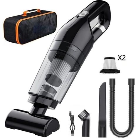 Akku-Handstaubsauger, kabelloser Autostaubsauger, diverses Zubehör, Aufbewahrungstasche, für Zuhause, Auto, Tisch, 100 W, 1000 Pa – Schwarz, zwei Filter