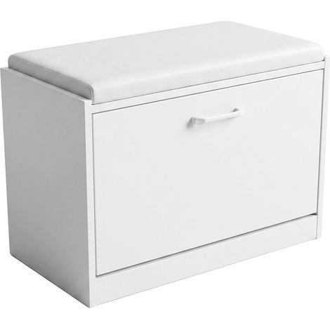 Kaizen - Banco de entrada con zapatero 63x47x30 cm Zapatero para 9 pares con cojín en madera blanca (1/5)