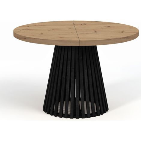 Table à manger ronde extensible DOVER avec lamelles, diamètre : 90 / 140 cm, Couleur :Artisan / Noir (1/4)