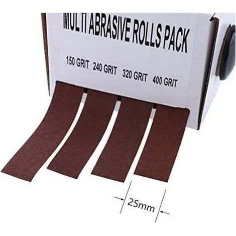 Confezione da 4 Blatt Vetrata-Papier (Grana 150, 240, 320, 400) mit Spender, rotolo di tela smeriglio estensibile, tattrata per metallo, vetro, lavorazione del legno (4 rotoli da 6 m) (1/3)
