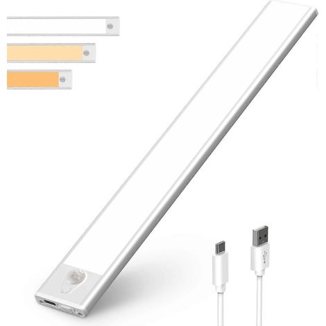 Lampe de placard LED sans fil rechargeable par USB avec détecteur de mouvement, 50 LED, idéale pour la cuisine, le bureau, les escaliers et les couloirs. Éclairage LED 4000K. (1/4)
