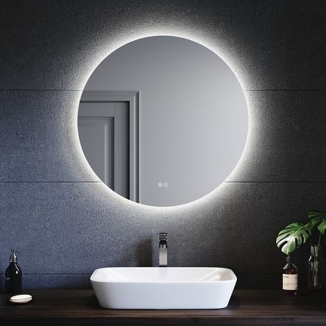 SIRHONA Espejos de Bano con Luz Espejo LED Redondo 80CM con Antivaho Regulable 3 Temperaturas de Color con Interruptor Táctil IP67  para Baño Vestidor