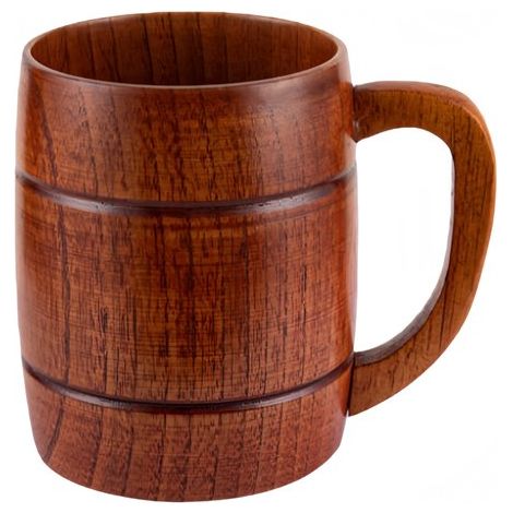 Chope à bière avec anse en bois - Contenance env. 330 ml - Convient aux restaurants, cafés et à un usage domestique - 8 x 8 x 10,5 cm - Couleur bois naturel - 1 pièce (1/5)