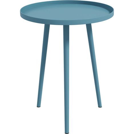 Table basse de jardin ronde, table d'appoint extérieur avec bord rond en acier, dim. Ø40 x 50H cm bleu (1/5)