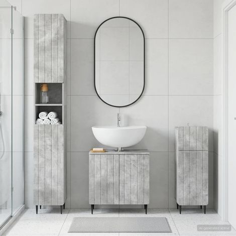 vidaXL 3 Piece Bathroom Cabinet Set ZWOLLE Concrete Grey (1/5)