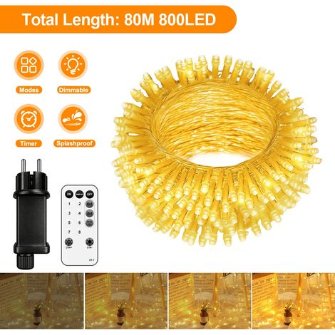 LED-Lichterkette, Fernbedienung, 8 Beleuchtungsmodi, 80M 800LED, 220V-240V EU Plug-a