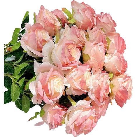 12 roses artificielles, aspect réaliste, couleurs éclatantes, résistantes à la lumière, roses artificielles, bouquet, décoration de mariage (1/5)