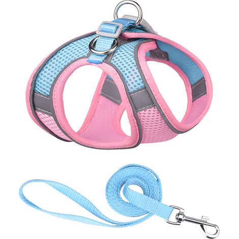 Laisse rétractable pour chien et ceinture de sécurité pour chien, poignée antidérapante, sangle de poitrine respirante en maille d'air, pour petits chiens, animaux de compagnie, chiots, chats (S, Rose (1/5)