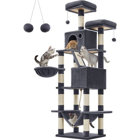 Grande albero per gatti con torre da gioco 206 cm grigio chiaro 120005987