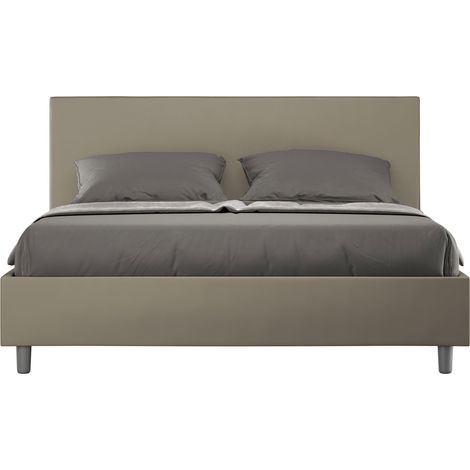 Letto Matrimoniale 160x210 cm con Rete e Contenitore Giroletto con Alzata Comoda Imbottito in Similpelle Adele Cappuccino (1/5)