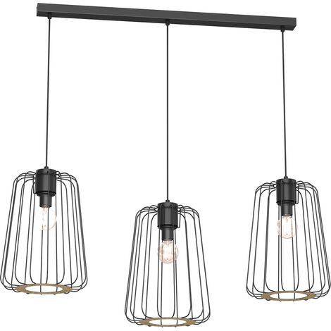 Suspension noire barre 140cm 3 abat-jour E27 Trad Luminex
