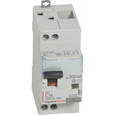 Disjoncteur différentiel monobloc DX³6000 10kA arrivée haute et départ bas à vis U+N 230V - 16A - typeAC 300mA - LEGRAND