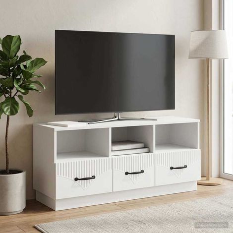 vidaXL Meuble TV Blanc 102 x 34,5 x 47 cm Bois d'ingénierie (1/5)
