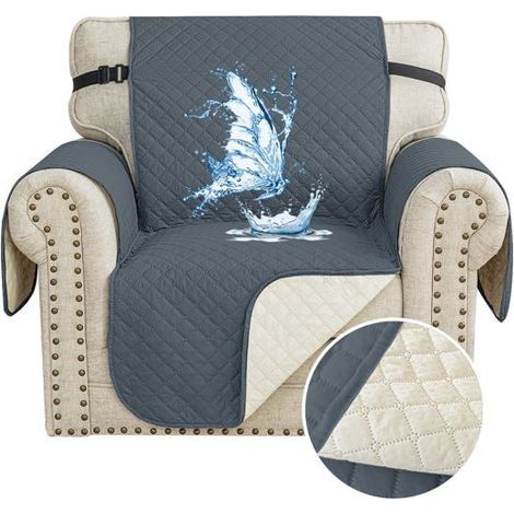 1 pièce Couvre-canapé imperméable, housse fauteuil antidérapante avec poches, bleu gris pour canapés 1 place et animaux