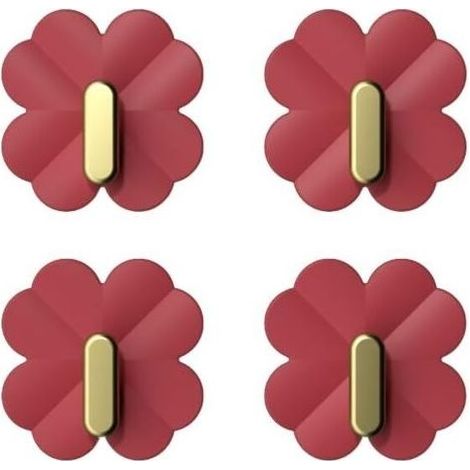 Crochets muraux autocollants sans dommages, cintres robustes, supports de portefeuille décoratifs, cuisine, salle de bain, douche, serviette de table ou de salon, 4 pièces en rouge (1/5)
