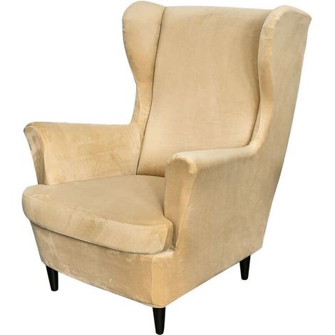 2-teilige Stretch-Ohrensesselbezüge, weiche Samt-Ohrensesselbezüge mit elastischem Saum für Schlafzimmer, Wohnzimmer, Plüschsessel, Sofa,Beige (1/5)