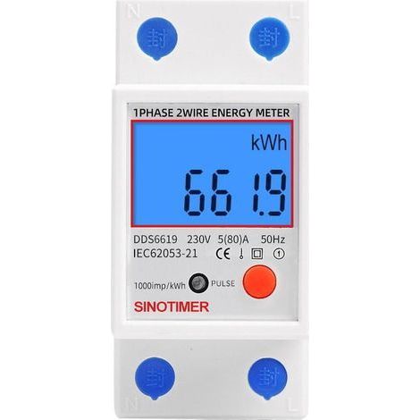 Compteur électronique monophasé multifonction - Affichage LCD rétroéclairé - Rail DIN - 5-80A 230V - Dimensions : 7.83.56.5cm (1/5)