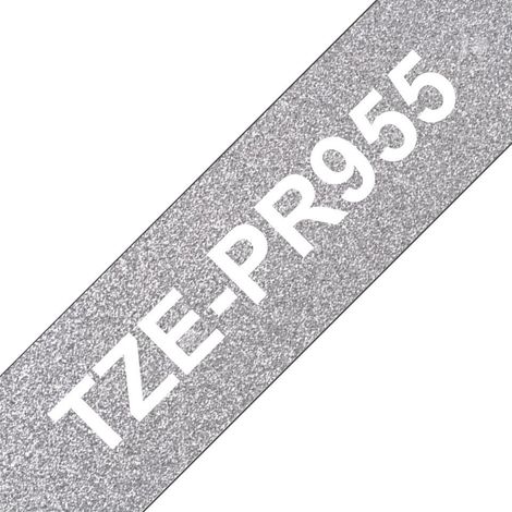 Brother TZE-PR955 Etiketten erstellendes Band Weiß auf Silber (1/3)