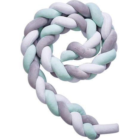 ZVD-2M - Cojín protector de cama con trenza de serpiente, suave y trenzado, para proteger la cama de recién nacidos (gris, blanco y verde) (1/4)