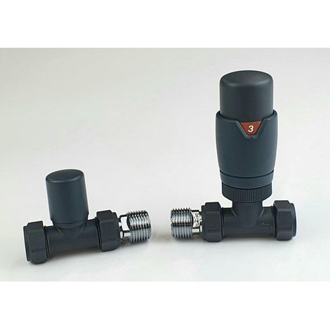 Oslo Black Straight Designer TRV with Round Top Lockshield 15mm x ½inch