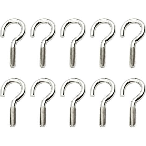 10 ganci a vite in acciaio inox M6 x 50 mm, ganci filettati per parete o soffitto, ganci per appendere corde, catene, piante e lampade. (1/5)