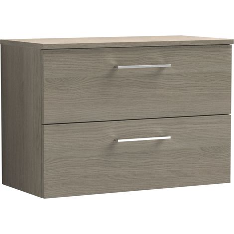 Balterley Bramshall Modern Bathroom 800mm Wall Hung 2 Soft Close Drawer Vanity Unit with Worktop, 539 x 805 x 390mm, Solace Oak (1/4)
