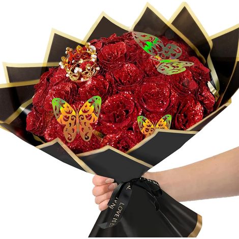 Bouquet de Fleurs Rose Artificielle Bouquet de Roses à Paillettes (1/5)