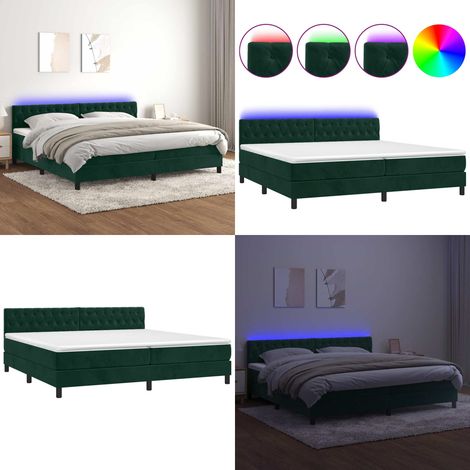 Sommier à lattes de lit avec matelas LED Vert foncé 200x200 cm - Sommier Tapissier - Lit Avec Led - Lit Design - Lit Velours - Tête De Lit Ajustable - Home & Living (1/5)