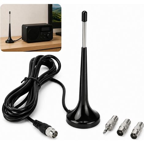 Telescopic Indoor FM Radio Antenna with Magnetic Base, 75 Ohm Replacement FM Radio Antenna, Compatible with Hi-Fi Systems, Radio Tuners and Home Audio Systems (1/5)