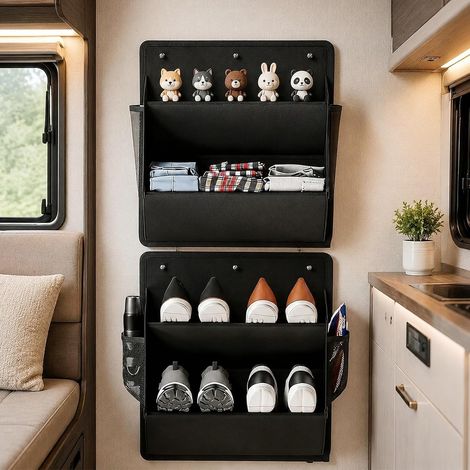 Lot de 2 organiseurs de chaussures de camping-car à suspendre avec ruban adhésif, porte-chaussures peu encombrant pour caravane, accessoires de camping, armoire et porte, organisateur de (1/5)