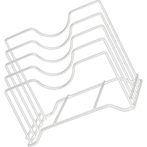 Étagère de rangement pour planche à découper en fer, 4 emplacements, porte-couvercles intégré, blanche, pour plan de travail. (1/5)