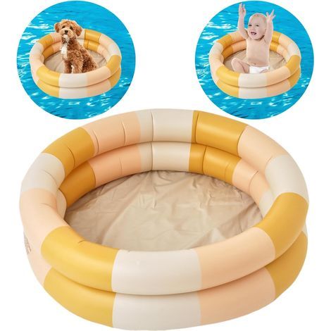 Aufblasbares Kinderbecken, 2 Ringe mit aufblasbarem Sicherheitsring, mit aufblasbarem Sicherheitsboden (Gelb) (1/5)