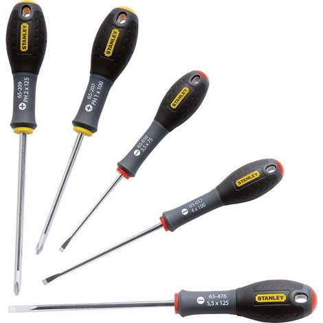 Stanley – Jeu de 5 tournevis cruciformes – Longueur 100/125 mm – Acier chrome vanadium – Meilleure accroche grâce au sablage