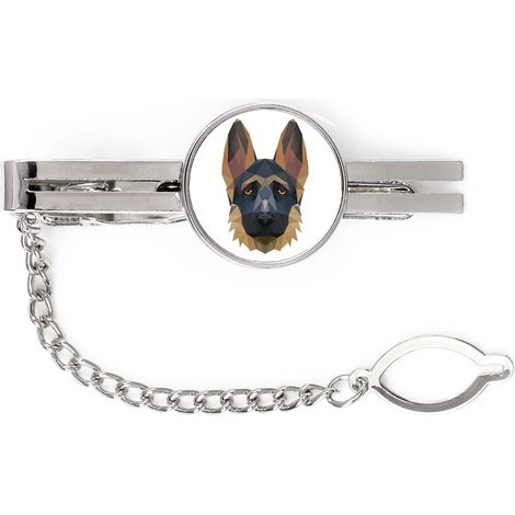 Pastor Alemán, Alsaciano I - Pinza de corbata geométrica con foto e inscripción Art-Dog (1/4)